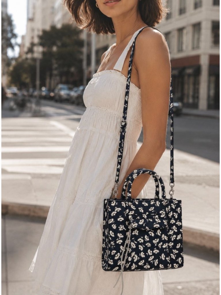 Rebecca Minkoff Mab Navy Blue Mini Tote Floral Boho Cottagecore Whimsical